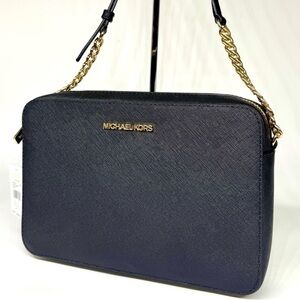 Michael Kors Jet Set Large Signature Logo Crossbody Bag Black/Gold